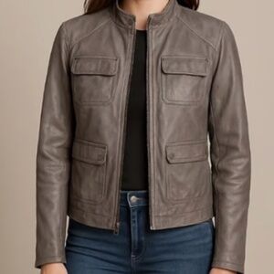 Women's Kenneth Cole Gray Real Leather Moto Jacket, Size S